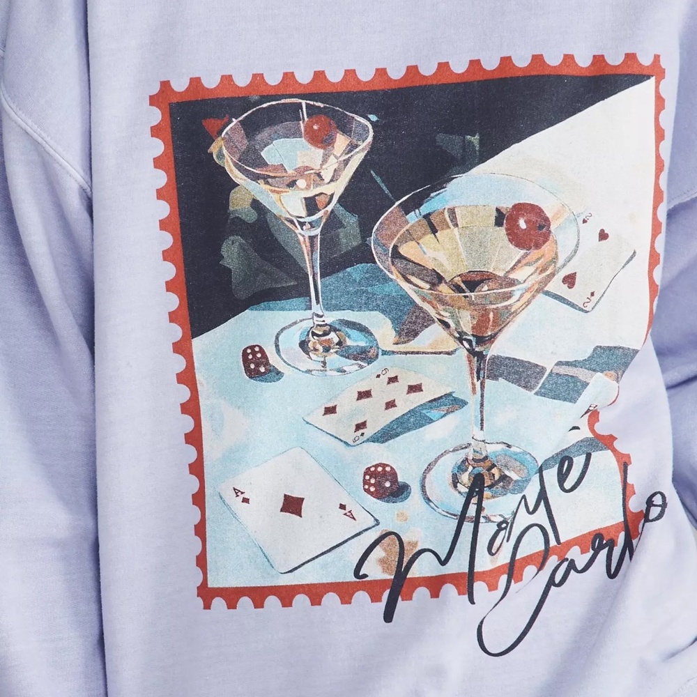 Anthropologie Game Night Graphic Martini Sweatshirt Top in Lavender NWT! - Picture 2 of 3